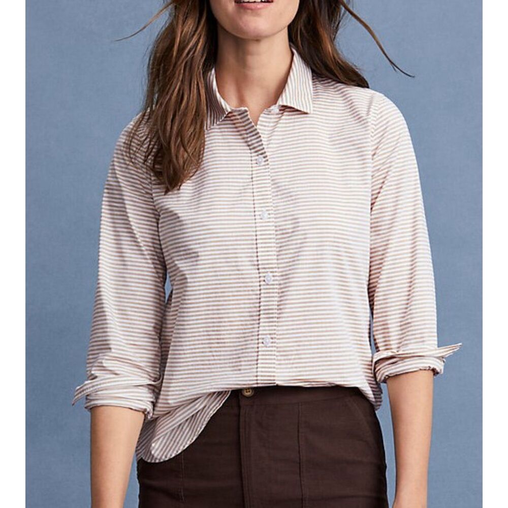 Garnet Hill Pink & White Striped Essential Organic-Cotton Shirt Size 08